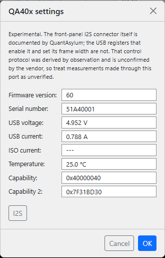 QA40x settings dialog